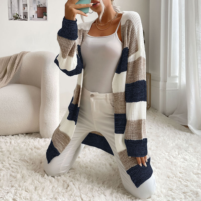 Autumn And Winter New  Women's Long Buttonless Color Sweater Coat