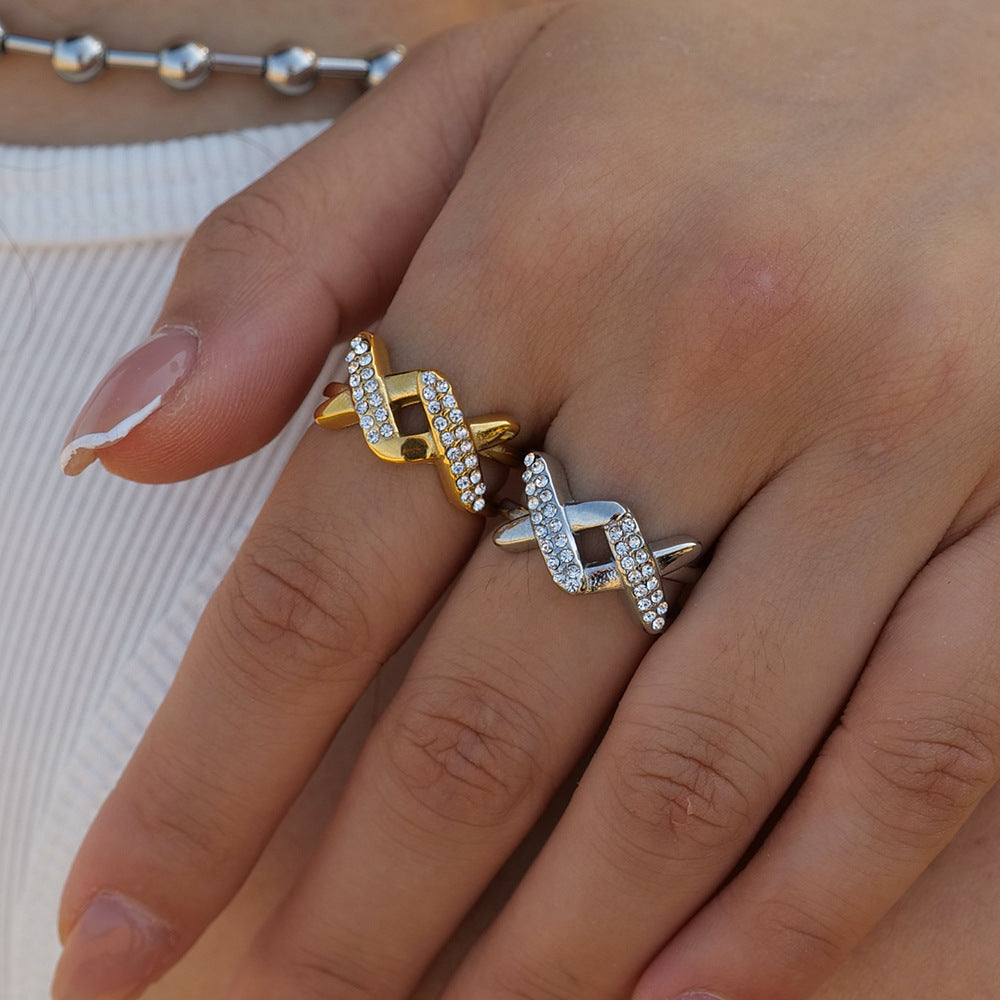 5pcs 18K Gold Stainless Steel Zircon/X-Shaped Open Ring High-Grade Non-Fade Jewelry