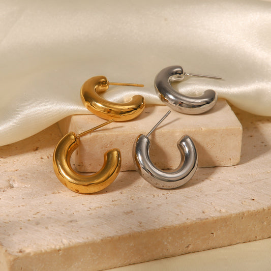 5pcs Fashion Temperament C-Shaped Hollow Stud Simple Titanium Steel Earrings For Women
