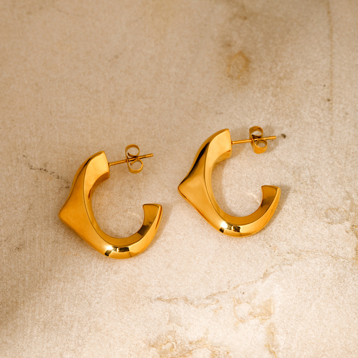 5pcs 18K Gold Stainless Steel Triangle C Earrings Earrings Temperament Female Earrings Accessories