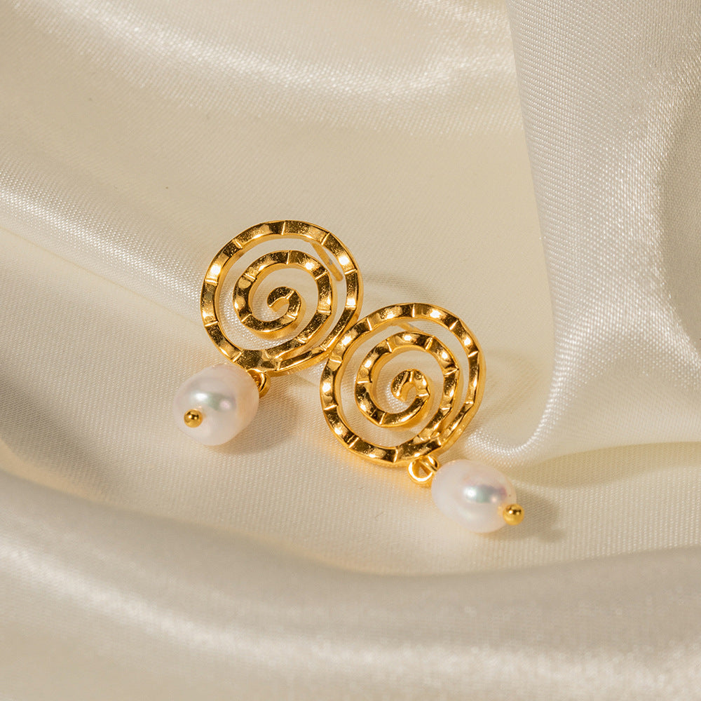 5pcs 18K Gold Plated Stainless Steel Light Pearl Drop Earrings Women's Fashion All-Match Earrings