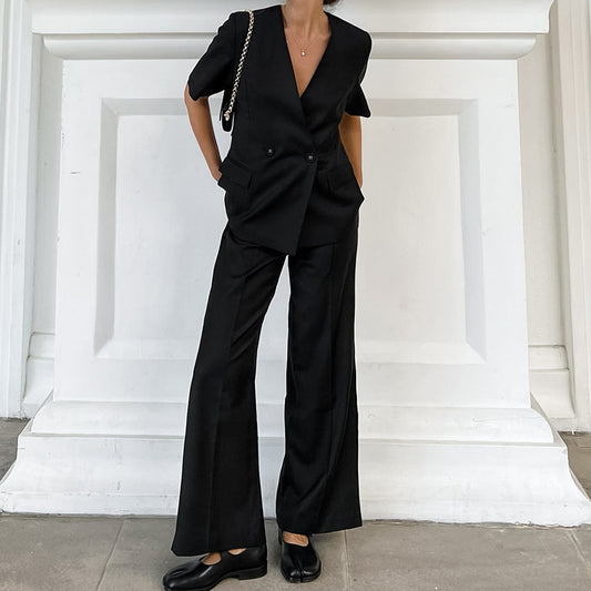 Spring Leisure Commute With Design Sense V-Neck Black Suit Fashion Women's Wear