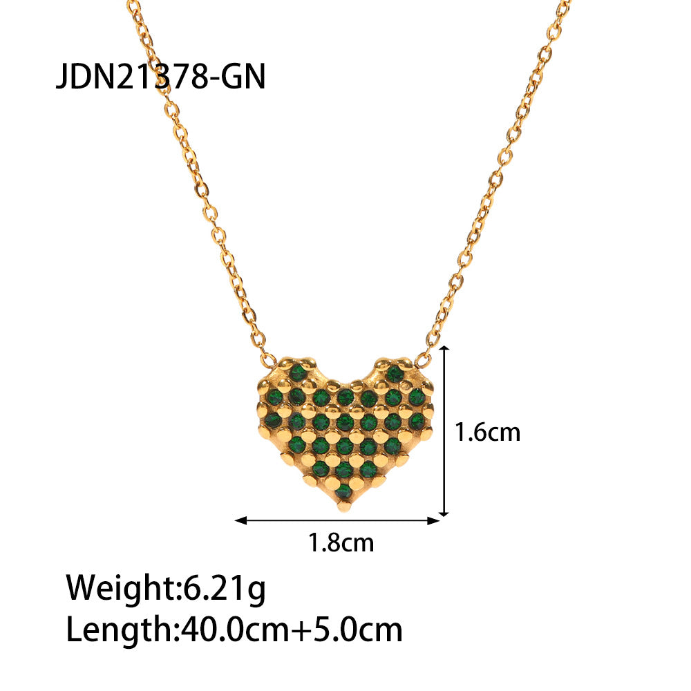 5pcs White Zircon Pendant Green Zircon Necklace 18K Gold Stainless Steel Necklace Women Luxury Collar