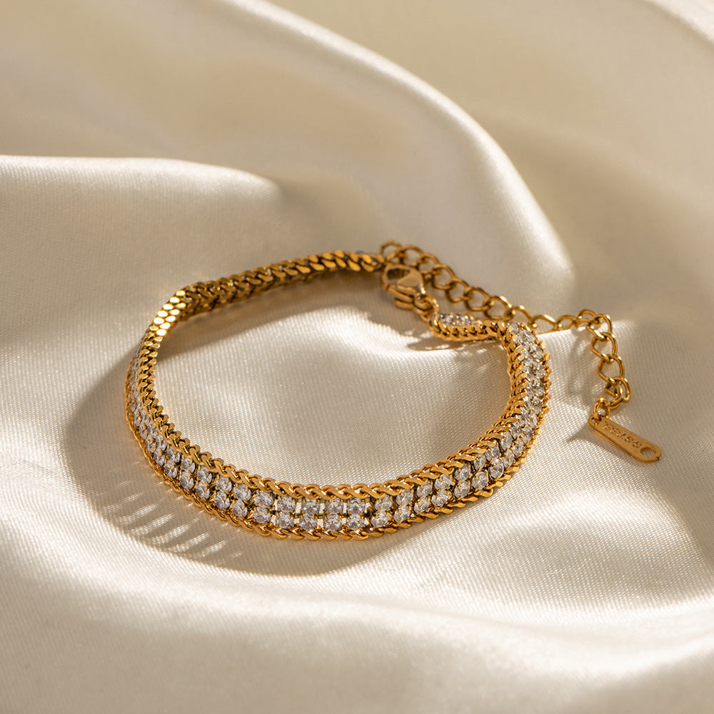 5pcs 18K Gold Double White Zircon Bracelet 100 Titanium Steel Non-Fade Bracelet Jewelry