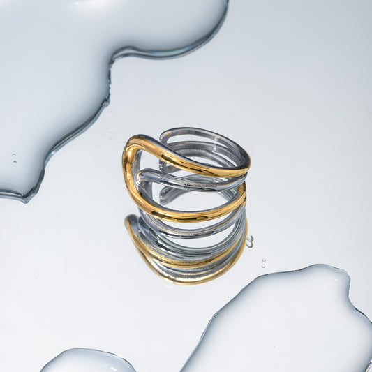 5pcs New Ring 18K Gold Stainless Steel Simple Gold And Silver Matching Open Ring Jewelry For Women