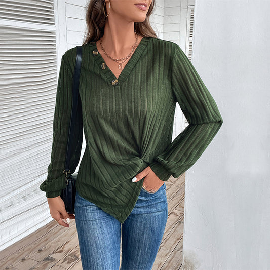 Autumn New Women's Long Sleeve Solid Color V-Neck Knitwear Women