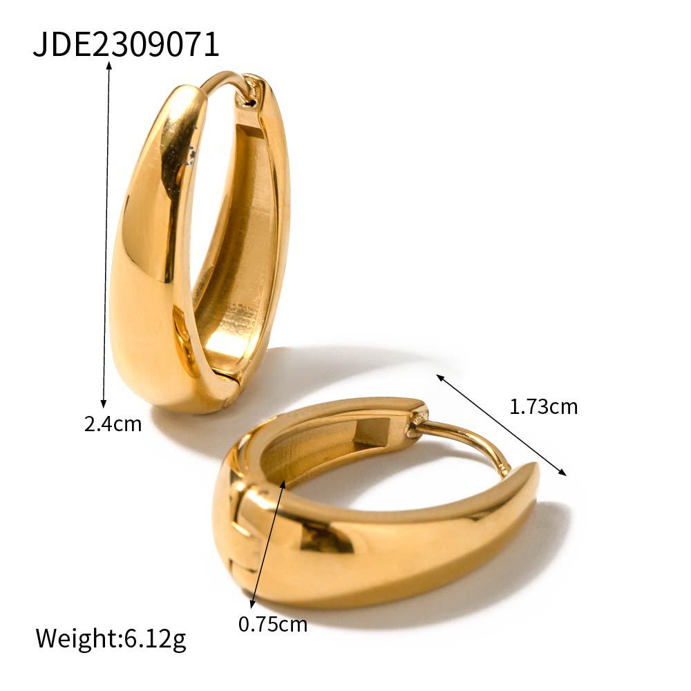 5pcs Stylish 16K Gold Stainless Steel Oval Earring Buckle Earrings Stud Earrings