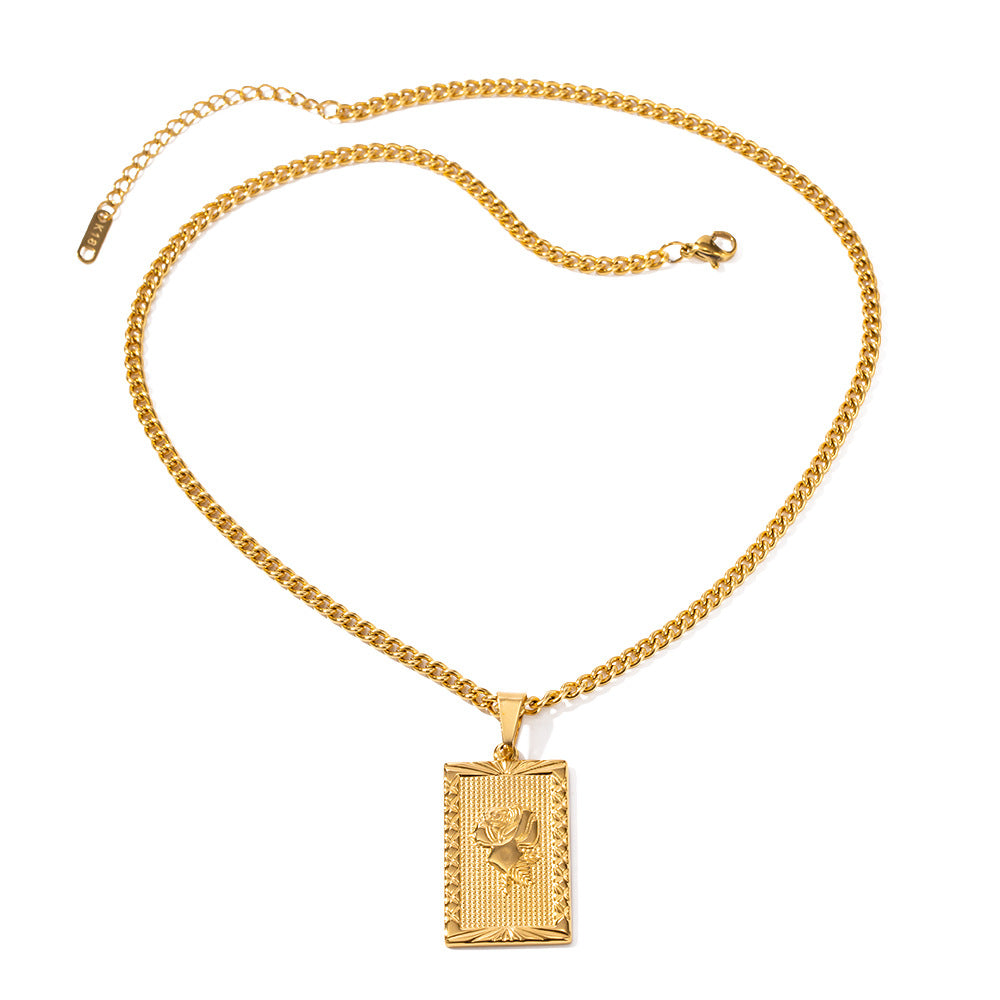 5pcs Stainless Steel Necklace 18K Rectangular Rose Tag Stainless Steel Necklace Female