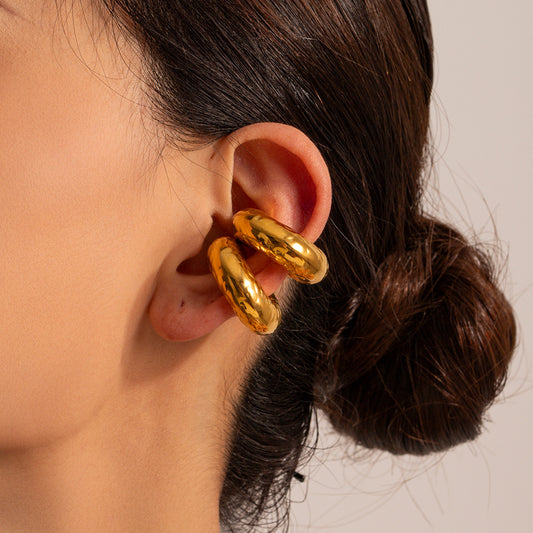 5pcs 18K Pure Gold Stainless Steel Coarse Texture Hollow Ear Ring Ear Clip Does Not Fade Jewelry