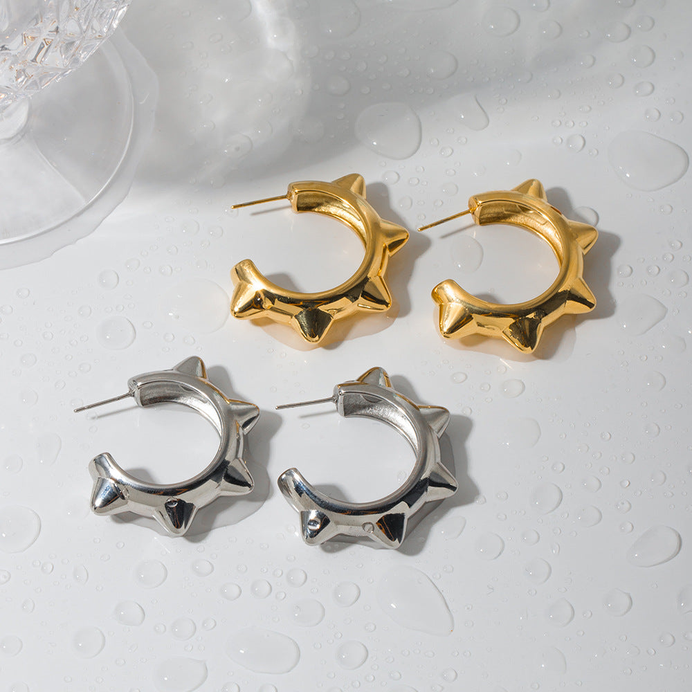 5pcs Jie Ding Designer Titanium Steel Punk Earrings Stud New Fashion Temperament Niche Design Female Earrings