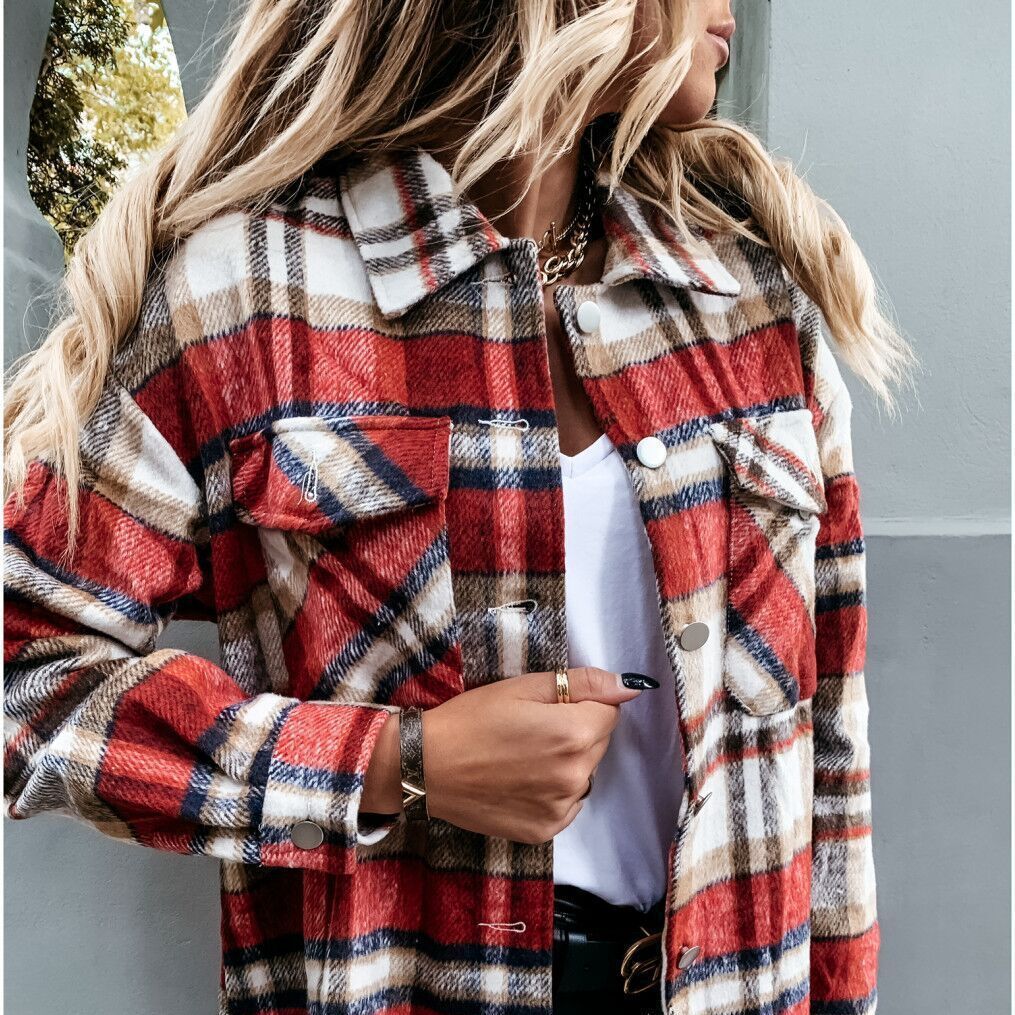 Station Hot Sales Of Autumn And Winter Long-Sleeved Plaid Coat Shirt Coat Spot
