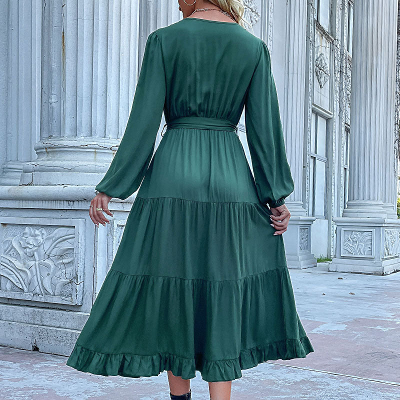 New Autumn And Winter New Fashion Women Long Sleeve Solid Color Dress