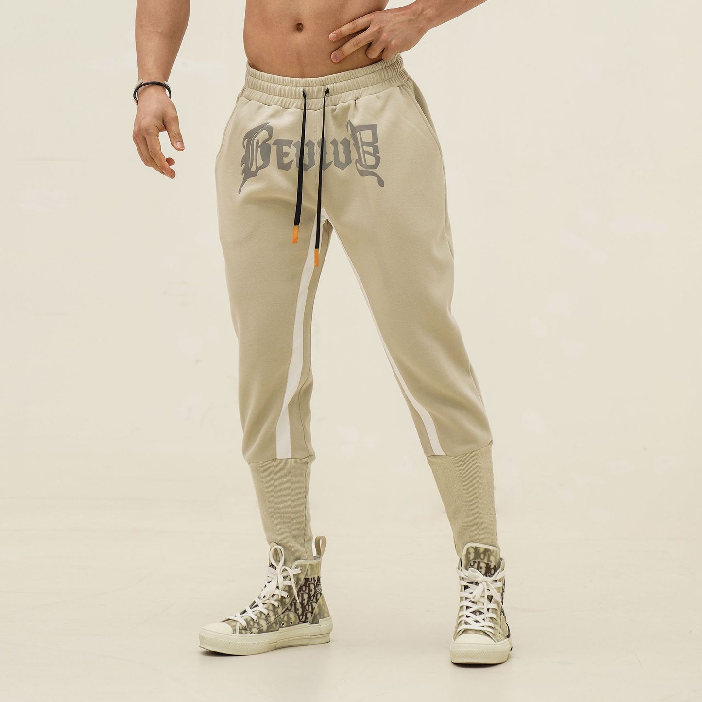 Fall Sports Men's Running High Bundle Foot Thread Casual Color Matching Training Print Revive Nine Pants