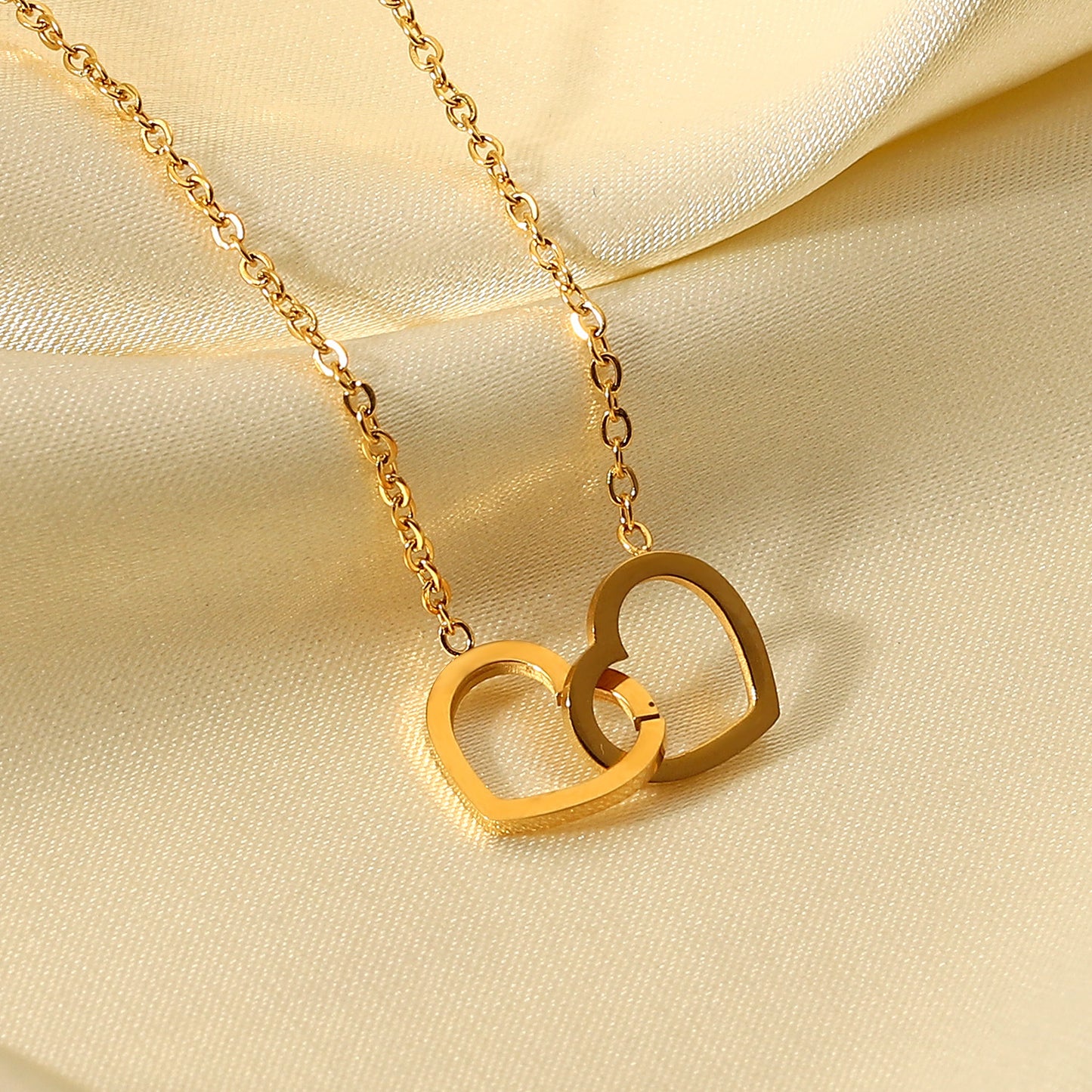 5pcs New Selling 18K Gold Stainless Steel Double Love Ring Necklace Fashion Heart Pendant Necklace For Women Necklaces