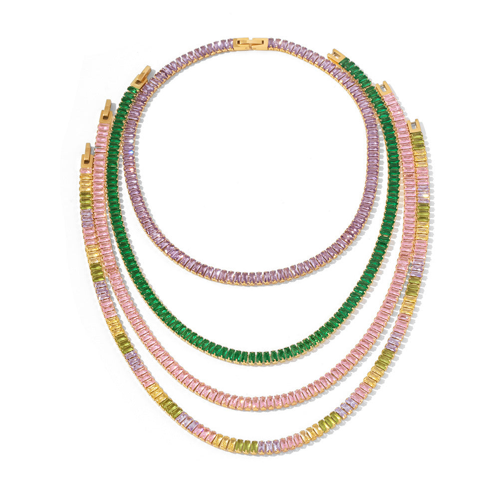 5pcs Popular With 18K Gold Plated Full Zircon Collar Stainless Steel Tennis Chain Zircon Bracelet Necklace Women's Style