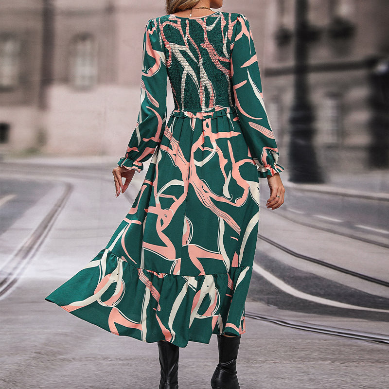 New Autumn New Fashion Women's Printed Long-Sleeved Dress