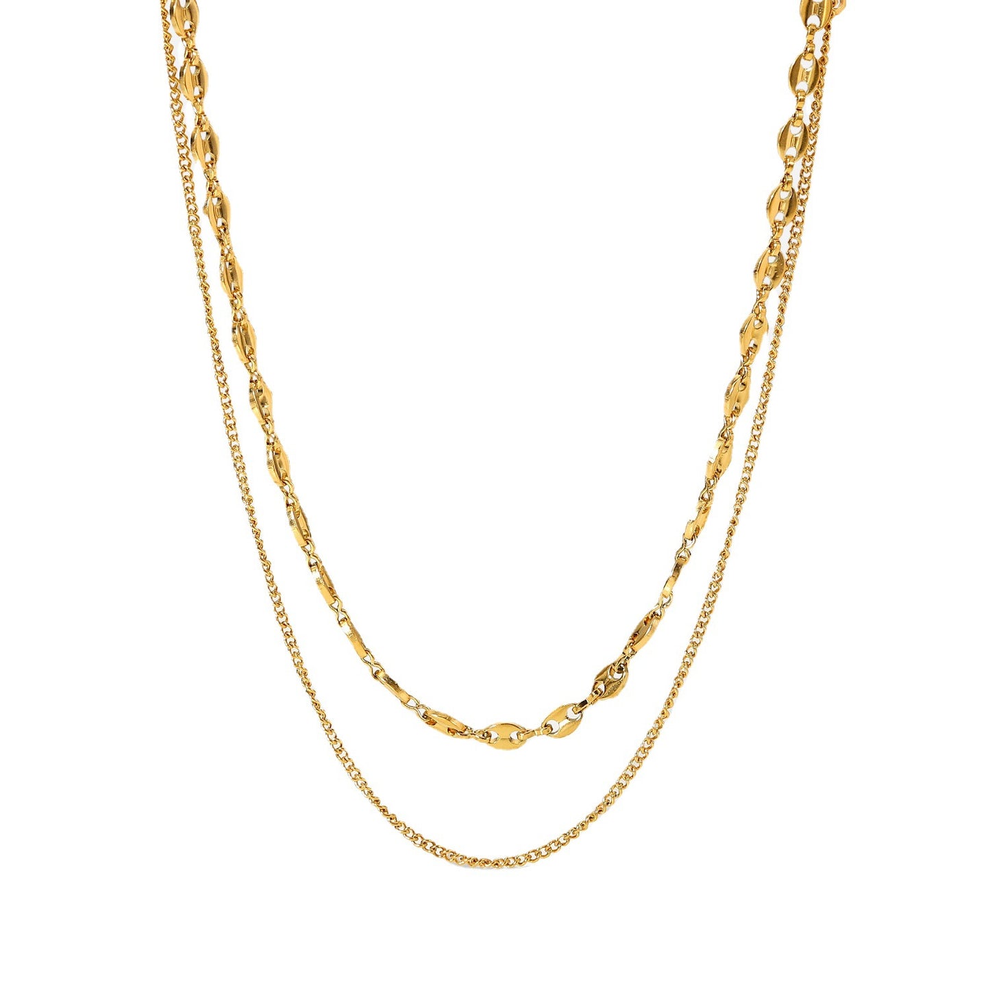 5pcs New 18K Gold-Plated Pig Nose Chain Double-Layer Necklace Fashion Simple Style With Stainless Steel Necklace