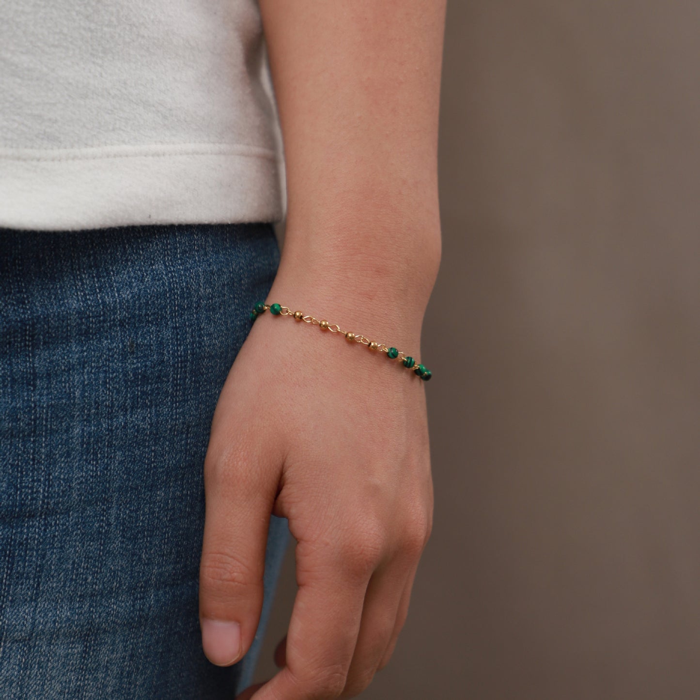 5pcs Women's Bracelet Green Peacock Stone Round Bead 18K Gold Small Round Bead Geometric Bracelet Jewelry
