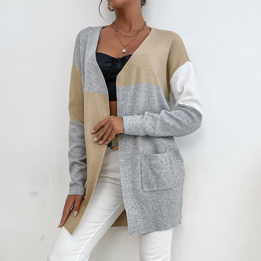 Chic Autumn and Winter Knitted Long Sleeve Color Sweater Cardigan for Women