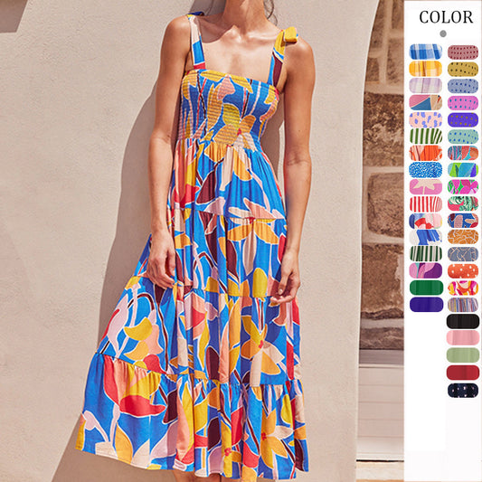 Summer Women's New Commuter Sleeveless Spice Print Long Halter Dress