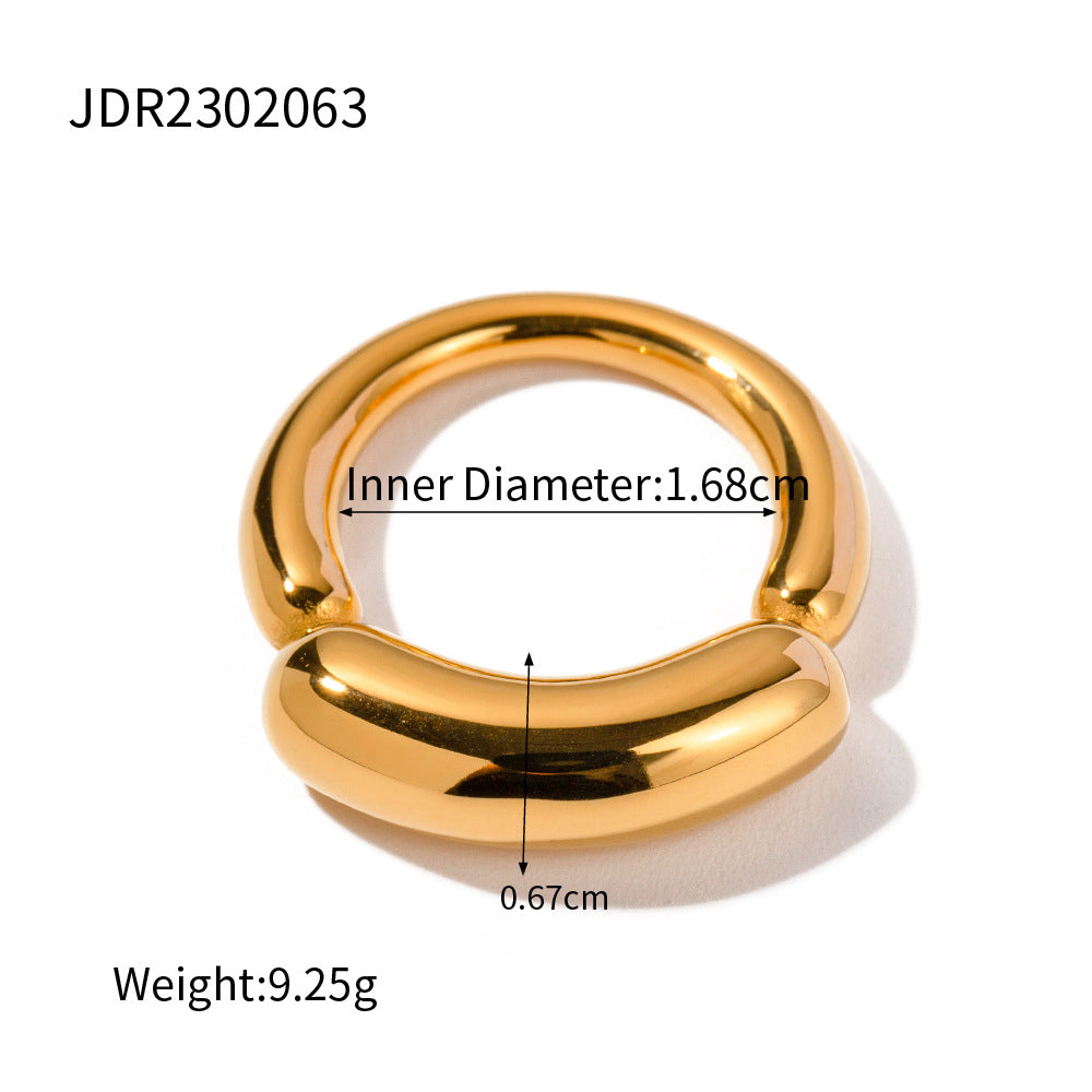 5pcs Style Solid Color 18K Gold Plated Stainless Steel Ring With All Trends Do Not Fade Niche Jewelry Ring