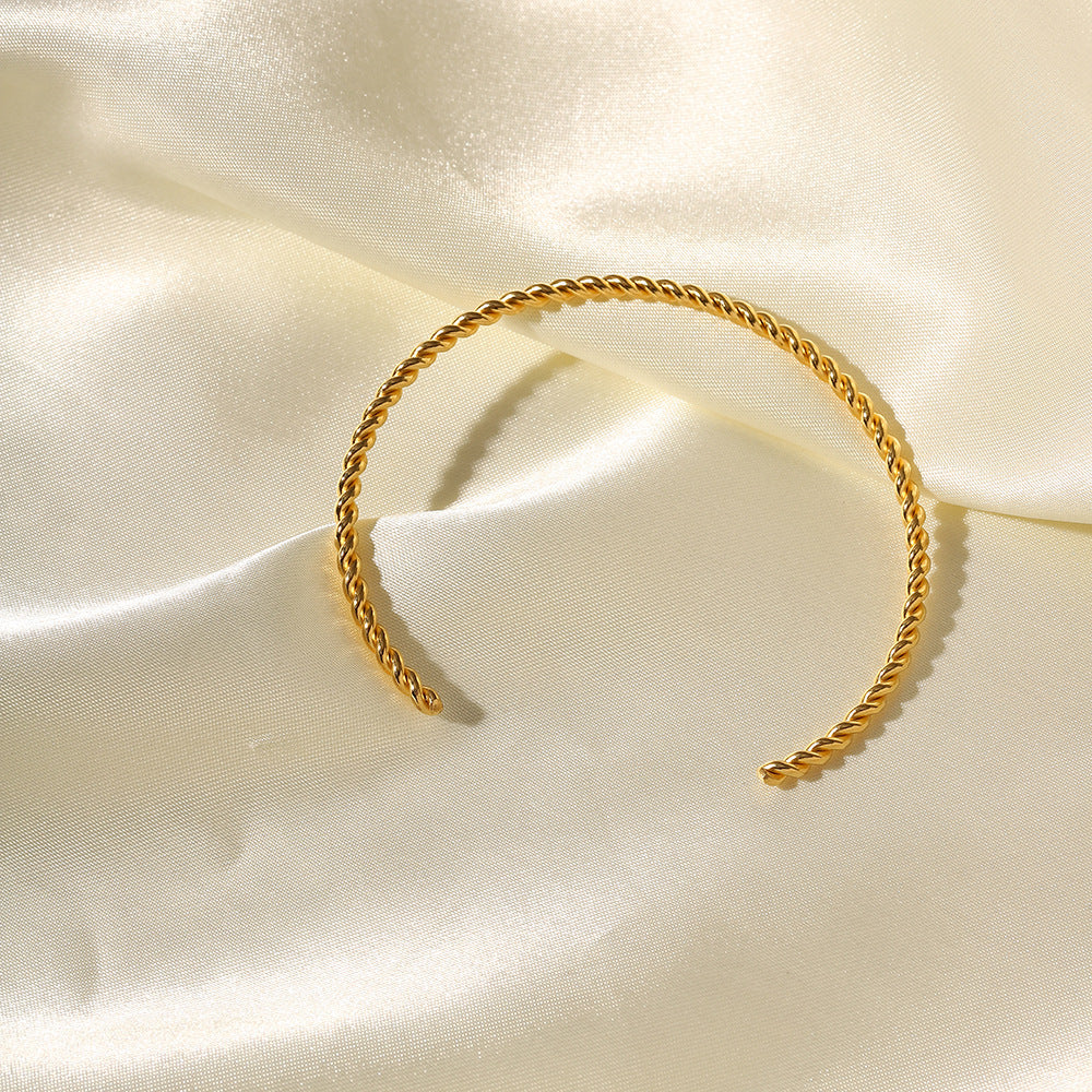 5pcs Femininity Fashion All-Match Titanium Steel Bracelet 18K Gold Fine Twist Women's Open Bracelet
