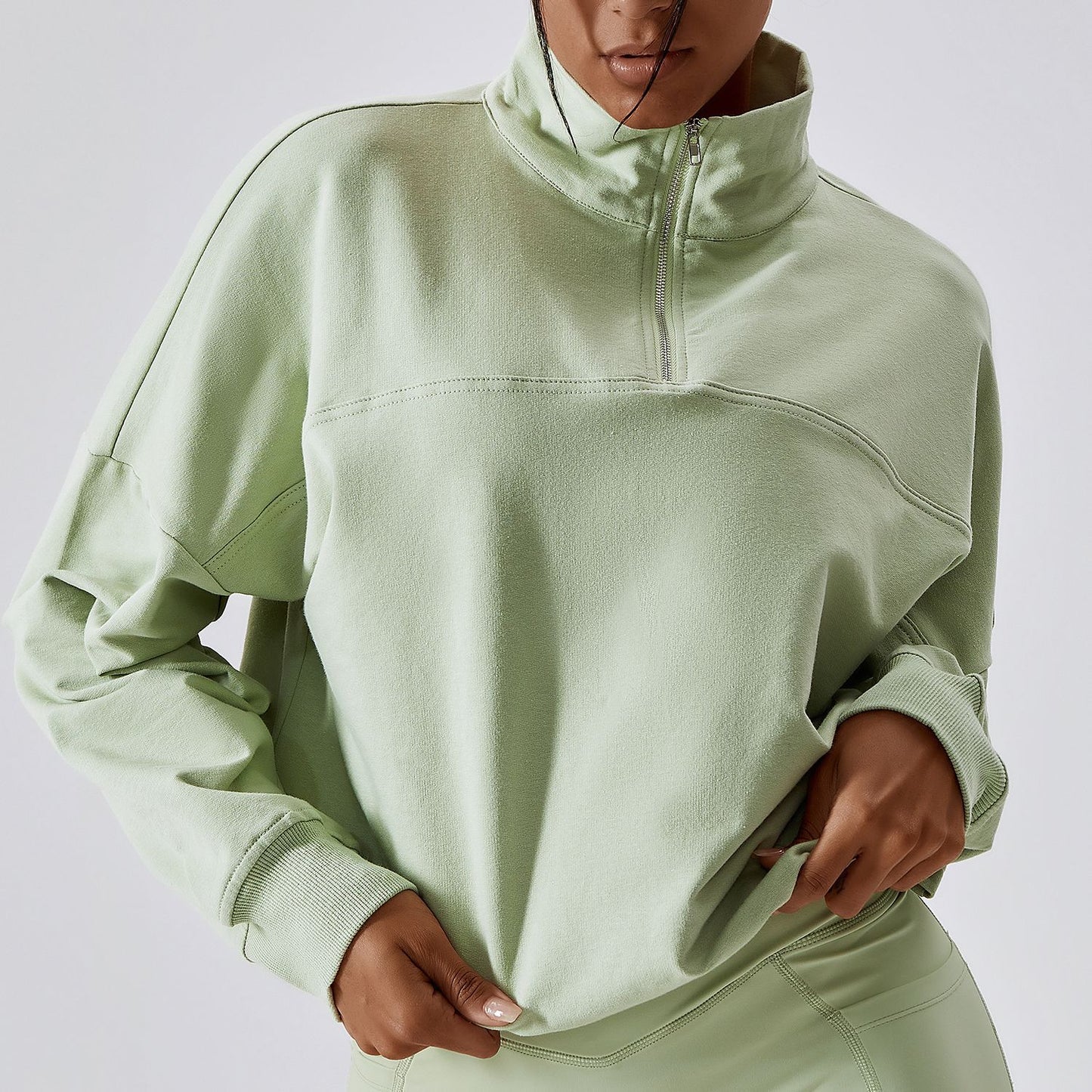 Casual Loose Long Sleeve Hoodie Women's Half Zipper High Neck Windproof Warm Outdoor Running Fitness Sports Hoodie