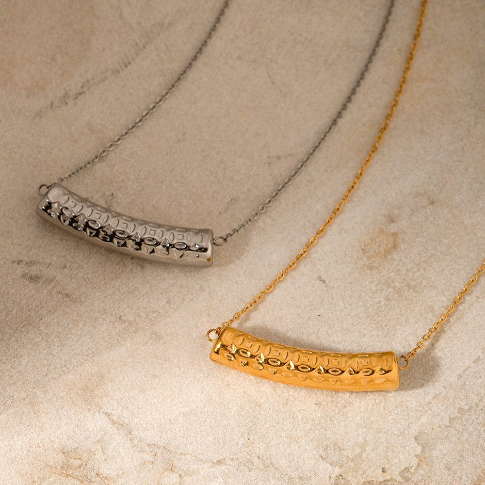 5pcs Fashion 18K Gold Stainless Steel Texture Hollow Pipe Pendant Necklace