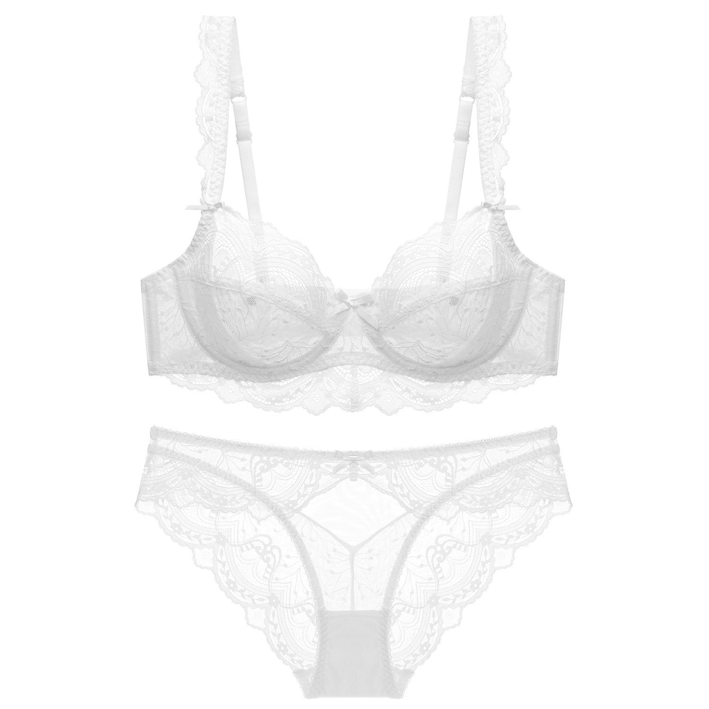 Sexy Underwear Women Ultra Thin Hollow No Sponge Transparent Lace Underwear Big Breasts Small Big Size Bra Set