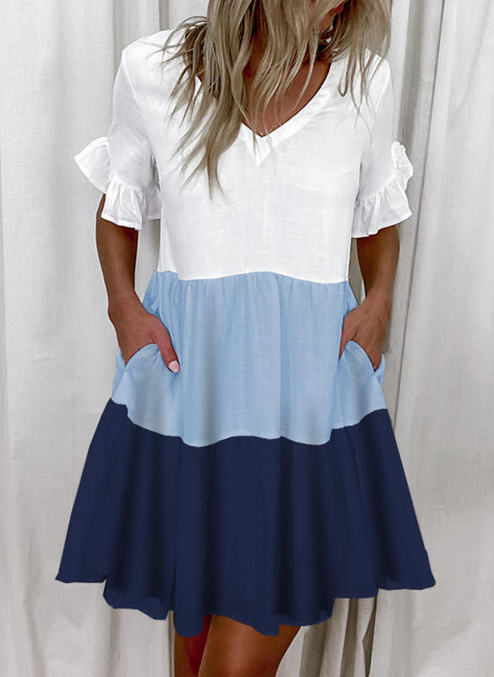 Women's Dress New Skirt Fashion Print Ruffled Pocket Short Female Dress A Hair