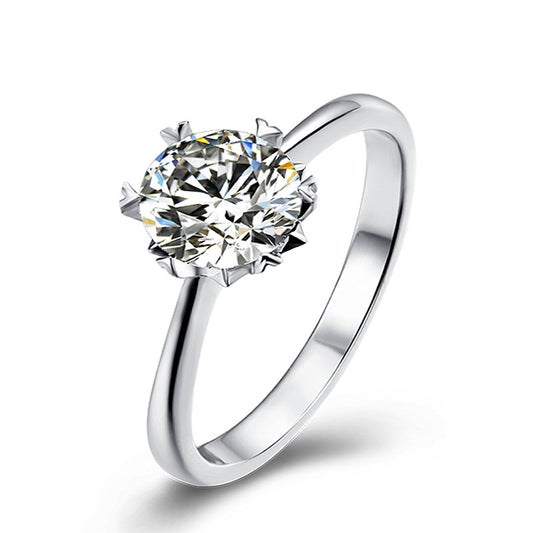 1 Carat Moissanite Ring Female Korean Version Simple Fashion Temperament S925 Silver Six-Claw Inlaid Gemstone Ring