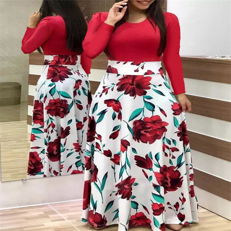 Cross Aliversion Of Style Flower Print Color Short-Sleeved Large-Size Dress Female