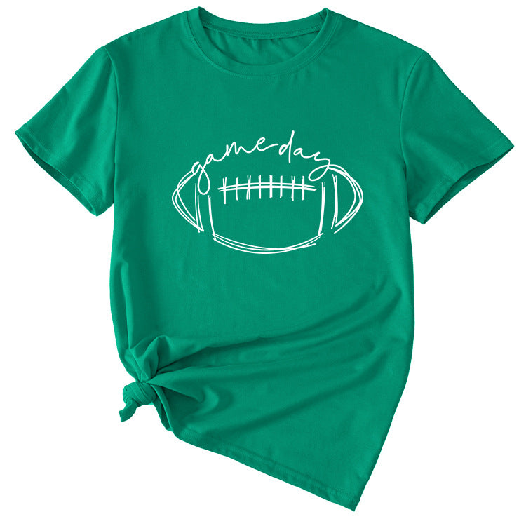 Wishgame Day Women's Casual Short Sleeve Top With Fun Rugby Pattern