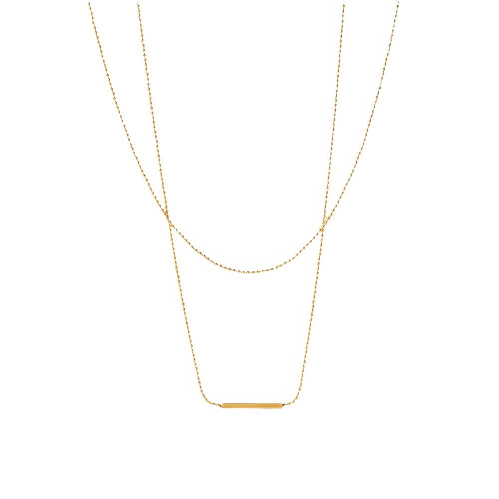 5pcs Classic Double Layer Tbar Stick Necklace Stainless Steel 18K Gold Pendant Necklace Women's Fashion All-Match Necklace