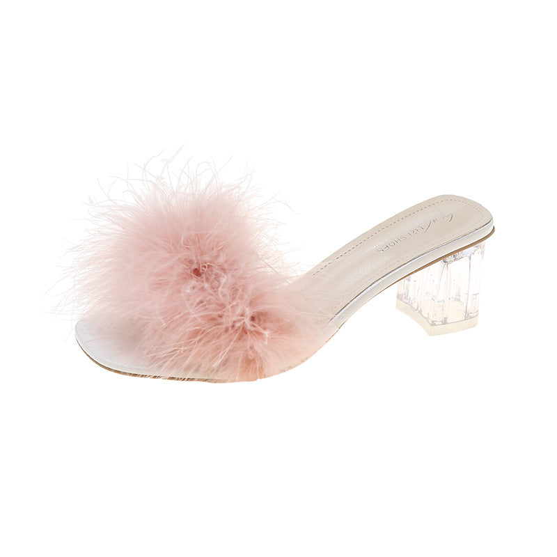 Female Summer New Korean Version Of Woolly Coarse Sandals Flip-Flops Open Toe To Wear High-Heeled Slippers
