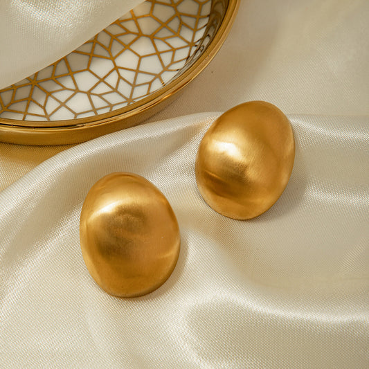 5pcs 18K Gold Stainless Steel Matte Brushed Oval Earring Studs Premium Simple Earrings