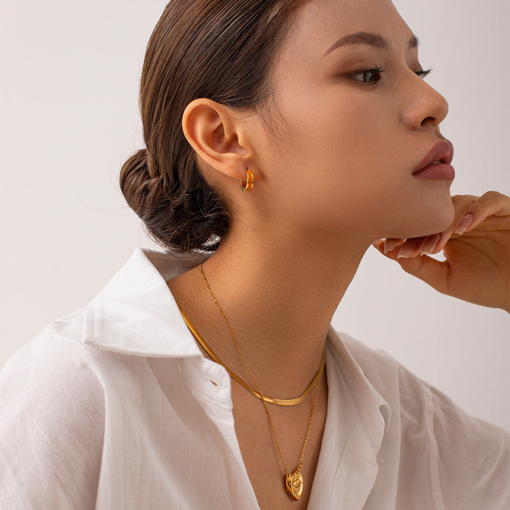 5pcs Niche New Titanium Steel Earrings Jewelry 18K Gold Color Dripping Oil Geometric Hoop Earrings
