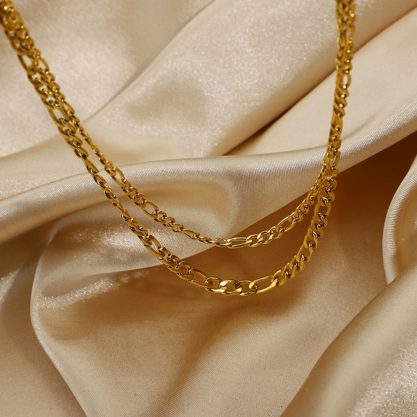 5pcs Figaro Gold Chain Necklace Jewelry Gold Plated 18K Plated Stainless Steel Two-Layer Choker For Women