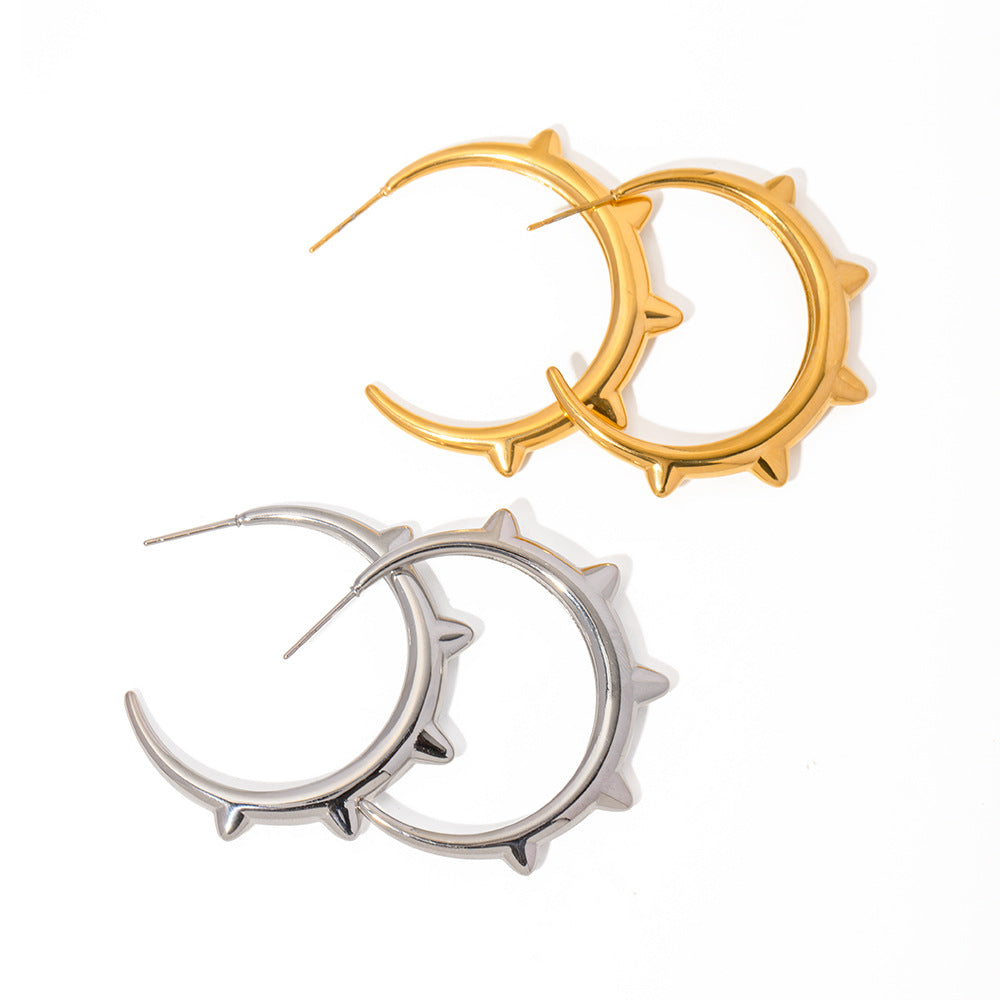 5pcs 8K Gold Stainless Steel Riveted Spice C Ring Earrings Titanium Steel New Temperament Female Earrings