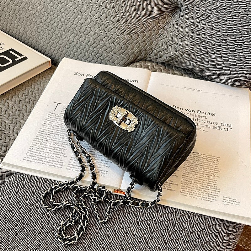 Niche High-Grade Folding Small Square Bag New Chain Underarm Bag Single Shoulder Hand Crossbody Bag Female Bag