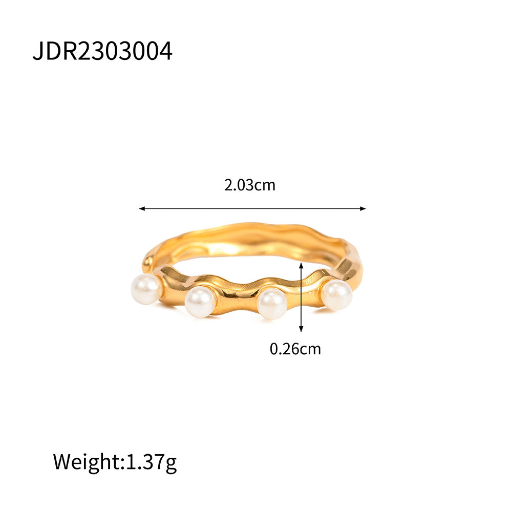 5pcs 18K Gold Plated Stainless Steel Design Natural Malachite Ring Women Do Not Fade Jewelry