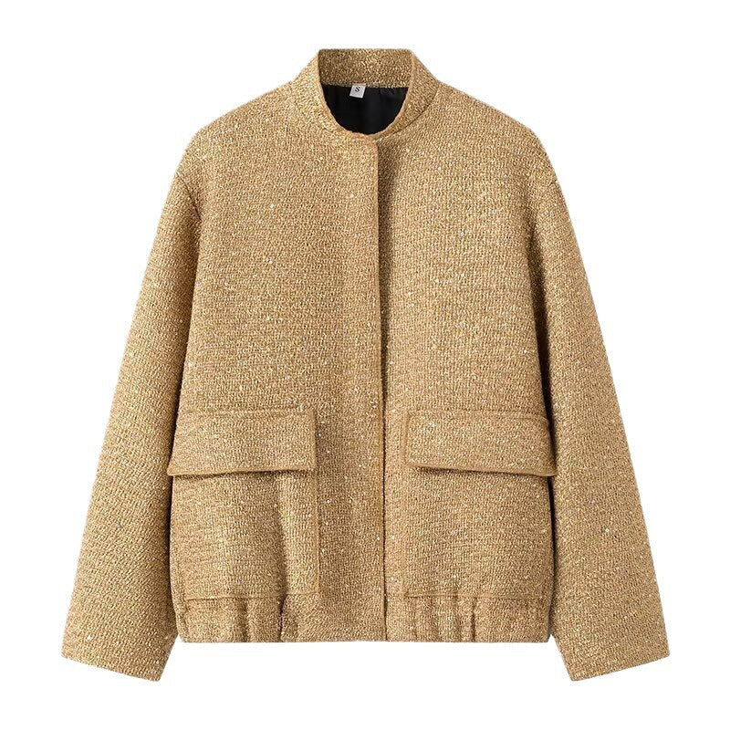 Autumn Women's New Beaded Small Stand Collar Jacket