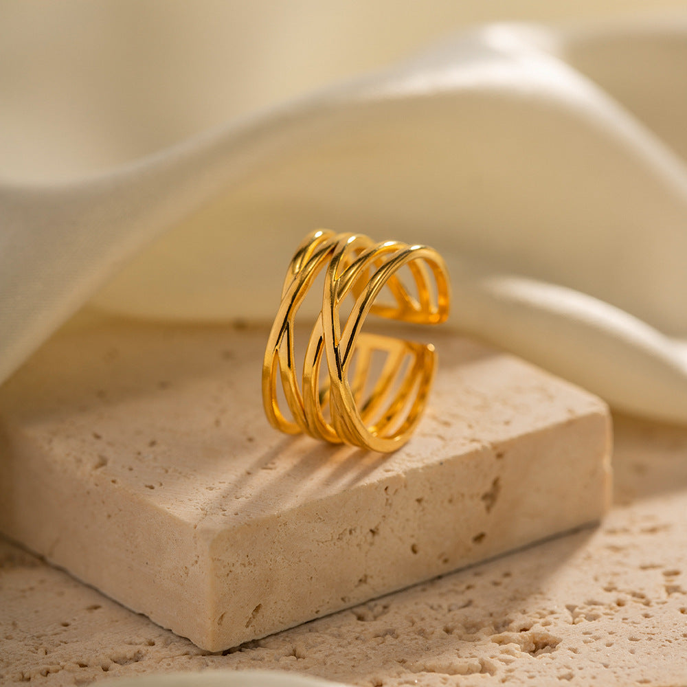5pcs Style Simple 18K Gold-Plated Stainless Steel Open Ring Does Not Fade Niche Design All-Match Ring