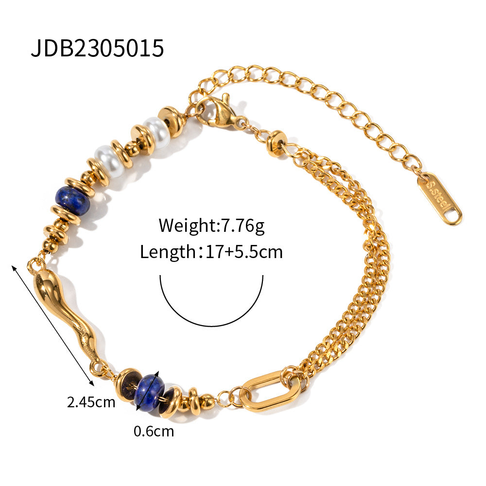 5pcs New 18K Stainless Steel Pearl Set With Lapis Lazuli Drop Bracelet Accessories