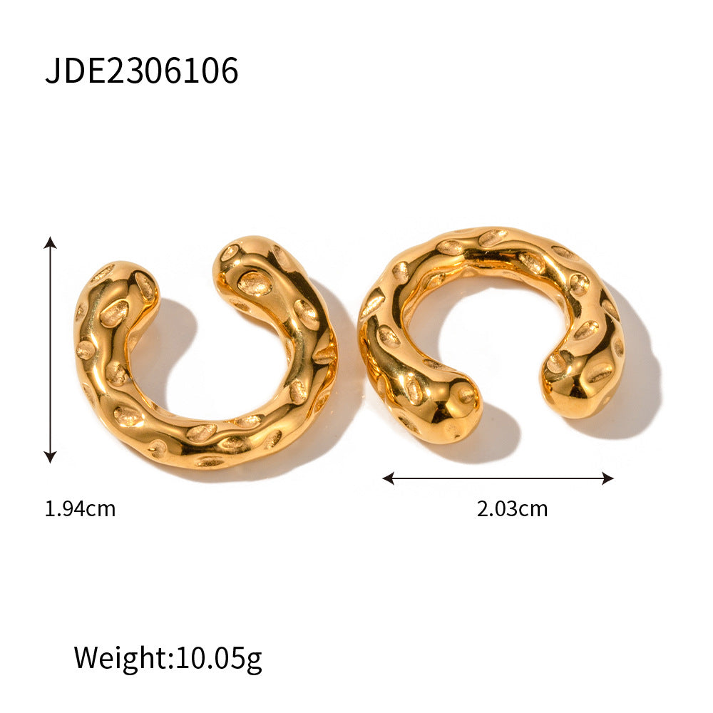 5pcs 18K Gold Plated Stainless Steel Irregular Hammer Stud Earrings Women's Fashion Timeless Earrings