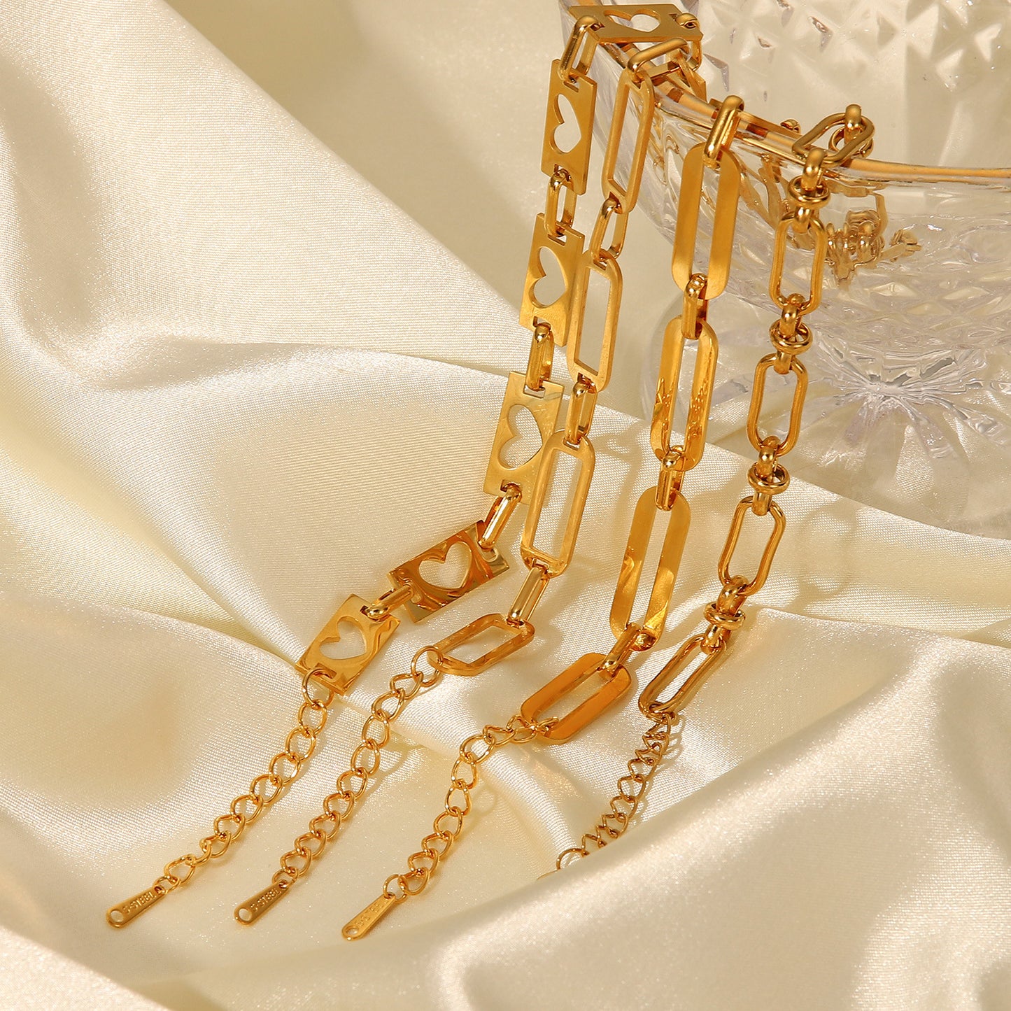 5pcs With Hollow Chain Cross Buckle Bracelet 18K Gold Stainless Steel Hand Chain Bracelet Women's Jewelry