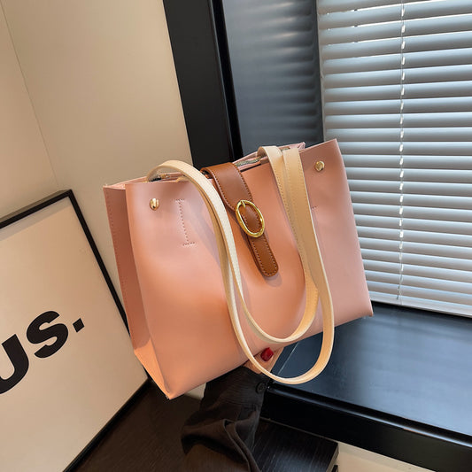 Large Capacity Bag Female New Fashion All-In-One Shoulder Bag Leisure College Students Class Bag Commuting Tote Bag