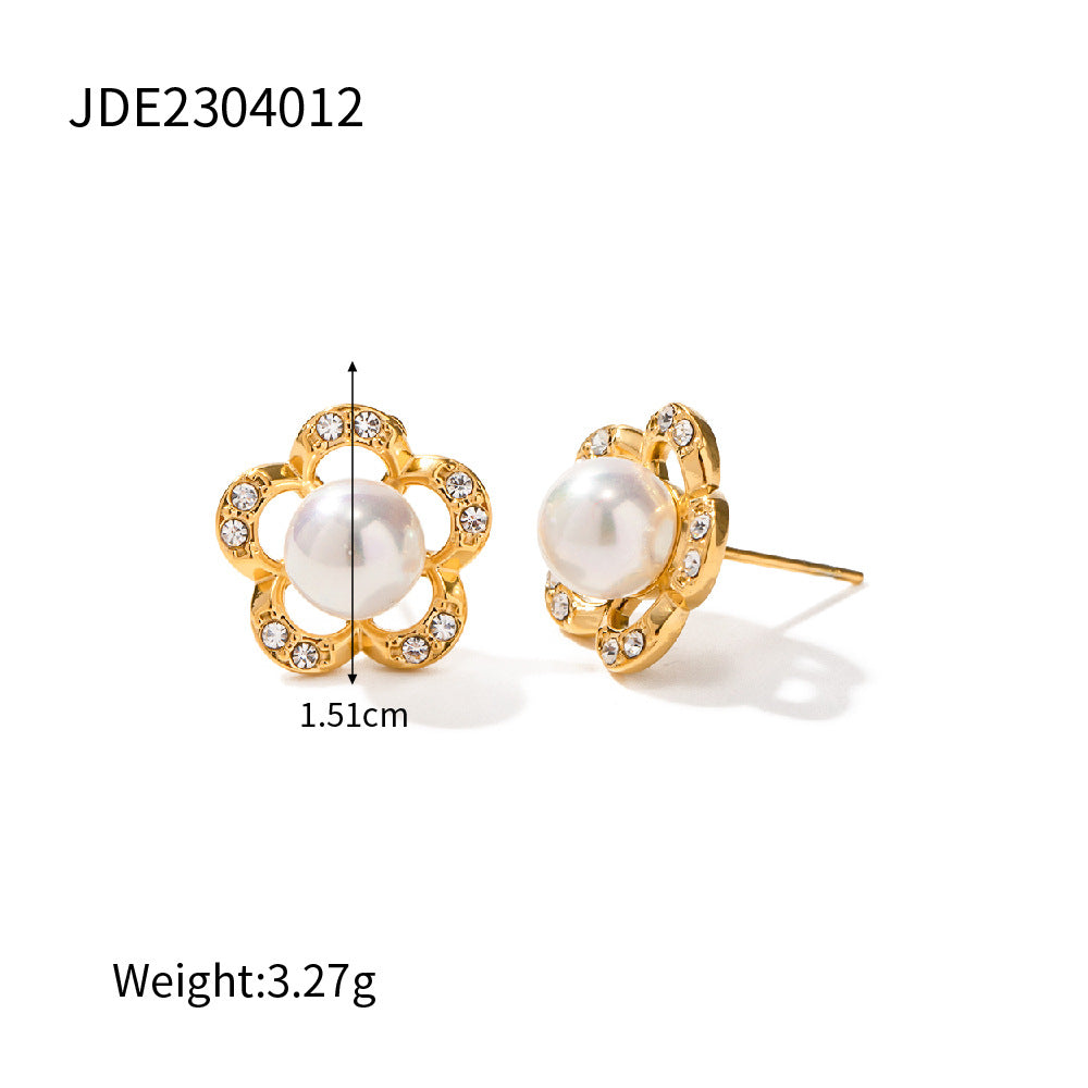 5pcs 18K Gold Stainless Steel Full Drill Flower Earrings Do Not Fade Premium Design Earrings