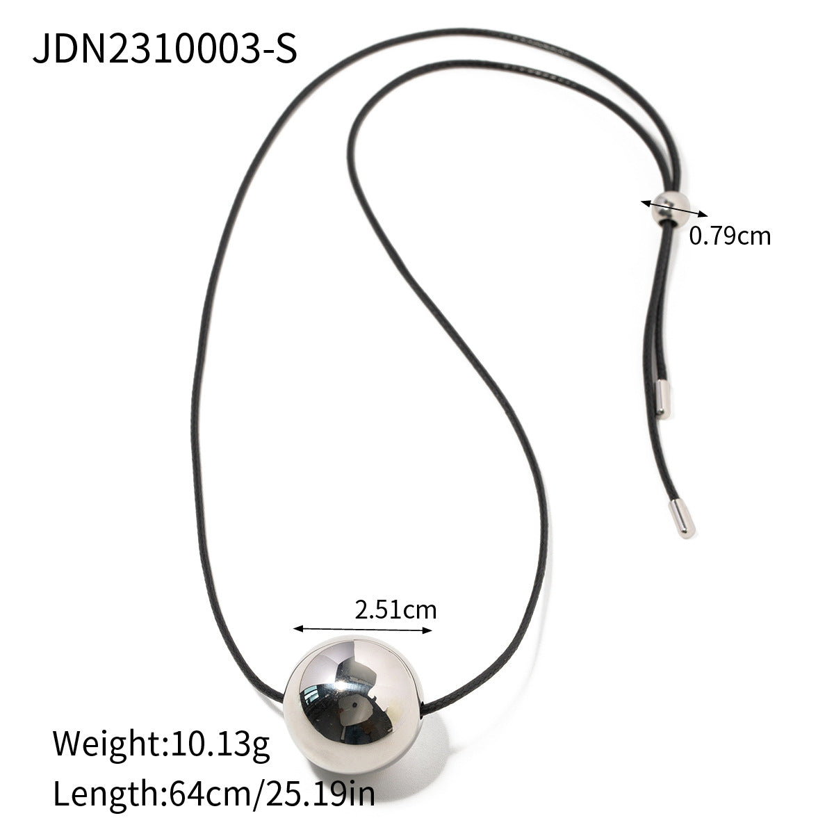 5pcs Necklace Steel Color Stainless Steel Wax Rope Draw Round Ball Pendant Necklace Necklace