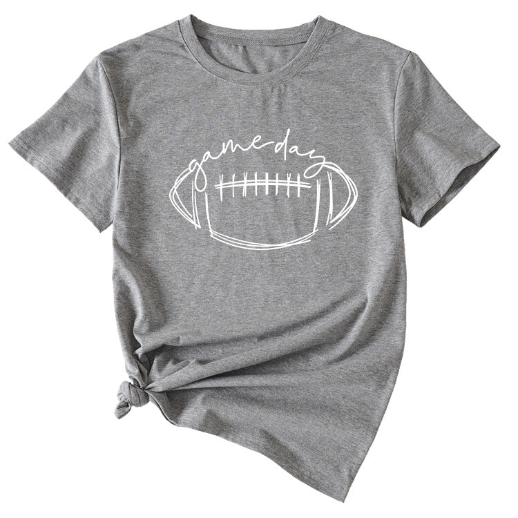 Wishgame Day Women's Casual Short Sleeve Top With Fun Rugby Pattern